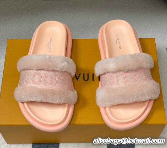 Top Grade Louis Vuitton Wool and Fabric Flat Slides Sandal Light Pink 2025 LV082904 0829103