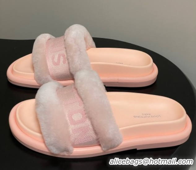 Top Grade Louis Vuitton Wool and Fabric Flat Slides Sandal Light Pink 2025 LV082904 0829103