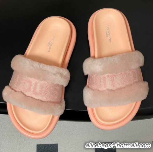 Top Grade Louis Vuitton Wool and Fabric Flat Slides Sandal Light Pink 2025 LV082904 0829103