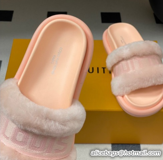 Top Grade Louis Vuitton Wool and Fabric Flat Slides Sandal Light Pink 2025 LV082904 0829103