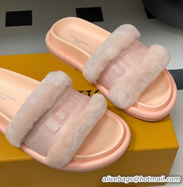 Top Grade Louis Vuitton Wool and Fabric Flat Slides Sandal Light Pink 2025 LV082904 0829103