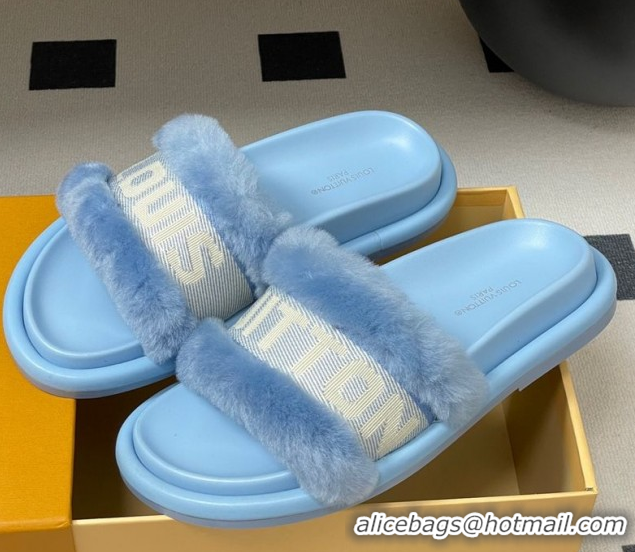 Pretty Style Louis Vuitton Wool and Fabric Flat Slides Sandal Light Blue 2025 LV082904 0829104