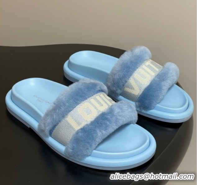 Pretty Style Louis Vuitton Wool and Fabric Flat Slides Sandal Light Blue 2025 LV082904 0829104
