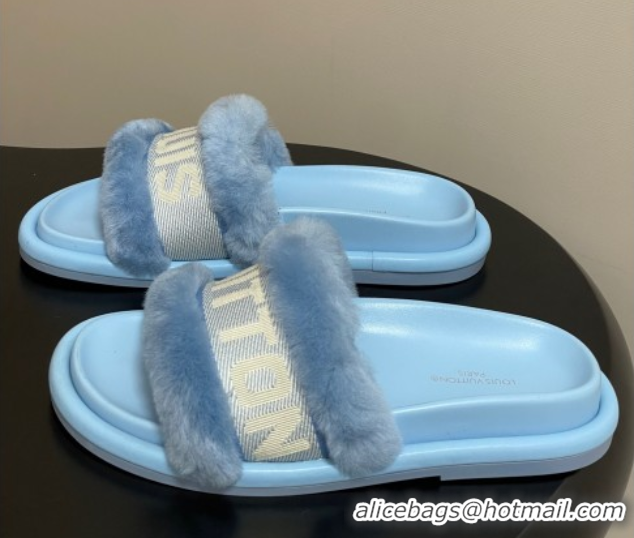 Pretty Style Louis Vuitton Wool and Fabric Flat Slides Sandal Light Blue 2025 LV082904 0829104