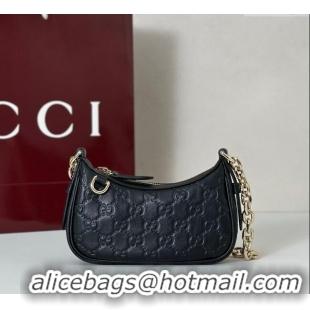 Unique Grade Gucci GG Leather Emblem mini shoulder bag 847091 Black 2025