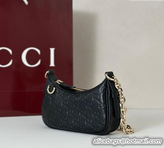 Unique Grade Gucci GG Leather Emblem mini shoulder bag 847091 Black 2025