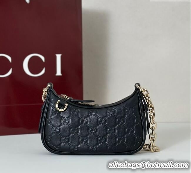 Unique Grade Gucci GG Leather Emblem mini shoulder bag 847091 Black 2025