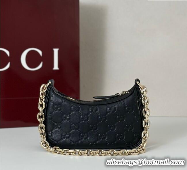 Unique Grade Gucci GG Leather Emblem mini shoulder bag 847091 Black 2025