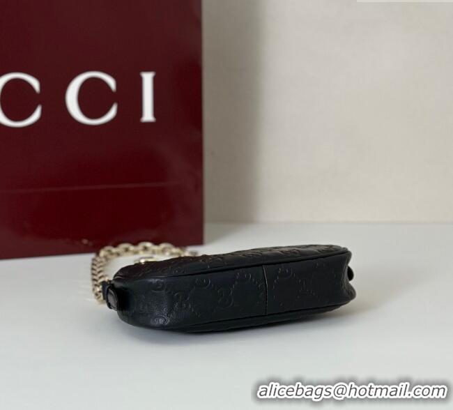 Unique Grade Gucci GG Leather Emblem mini shoulder bag 847091 Black 2025