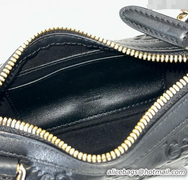 Unique Grade Gucci GG Leather Emblem mini shoulder bag 847091 Black 2025