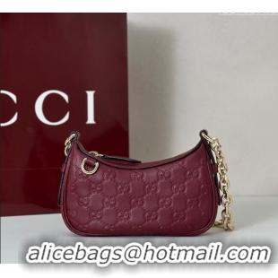 Trendy Design Gucci GG Leather Emblem mini shoulder bag 847091 Ancora Red 2025