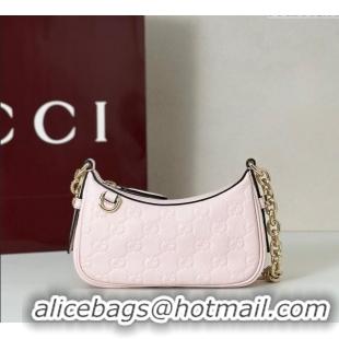 Good Looking Gucci GG Leather Emblem mini shoulder bag 847091 Light Pink 2025