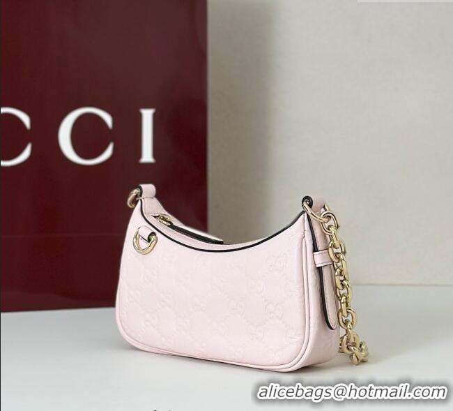 Good Looking Gucci GG Leather Emblem mini shoulder bag 847091 Light Pink 2025