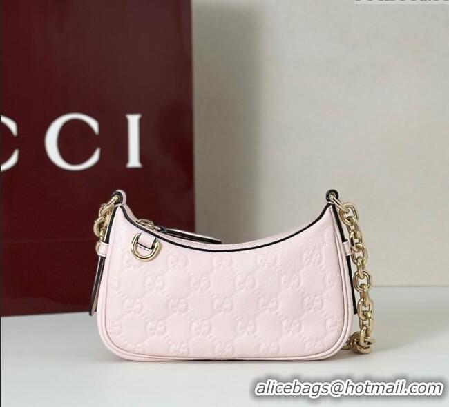 Good Looking Gucci GG Leather Emblem mini shoulder bag 847091 Light Pink 2025