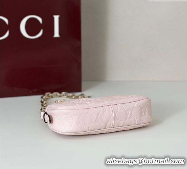 Good Looking Gucci GG Leather Emblem mini shoulder bag 847091 Light Pink 2025