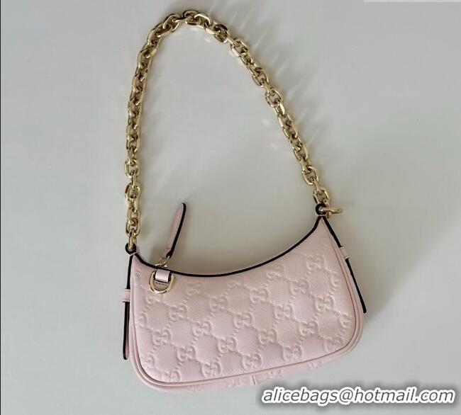 Good Looking Gucci GG Leather Emblem mini shoulder bag 847091 Light Pink 2025