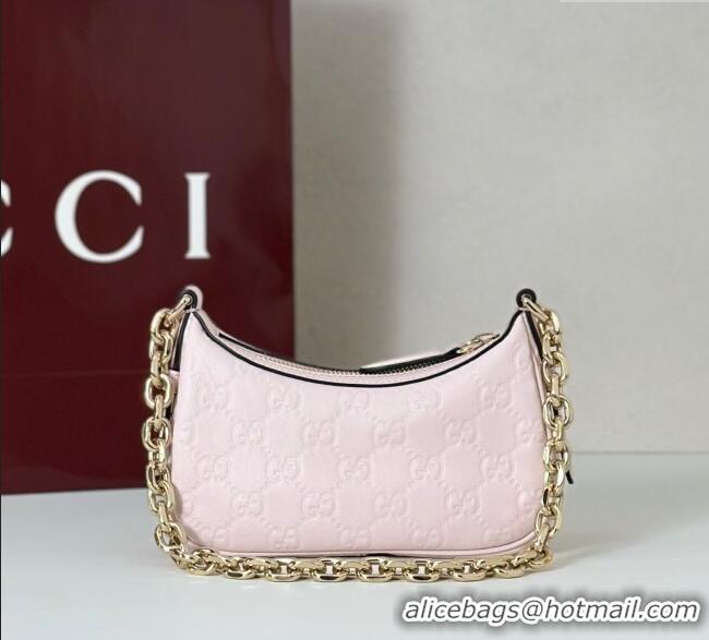 Good Looking Gucci GG Leather Emblem mini shoulder bag 847091 Light Pink 2025