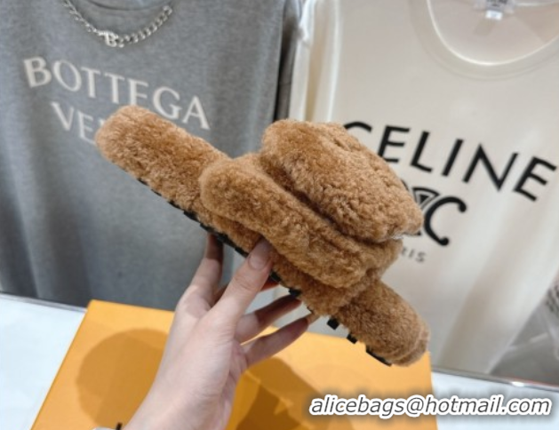 Good Quality Louis Vuitton Shearling Flat Slides Sandal with Zip Pouch Brown LV082905 0829109
