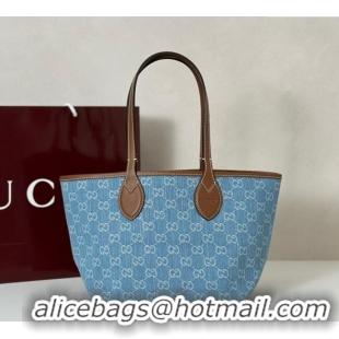 Inexpensive Gucci Totissima Small Tote bag GG Denim 820496 Light Blue 2025