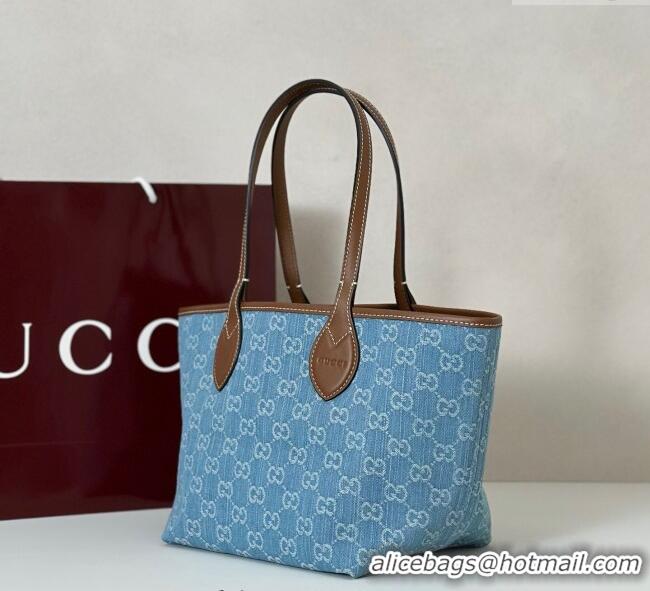 Inexpensive Gucci Totissima Small Tote bag GG Denim 820496 Light Blue 2025