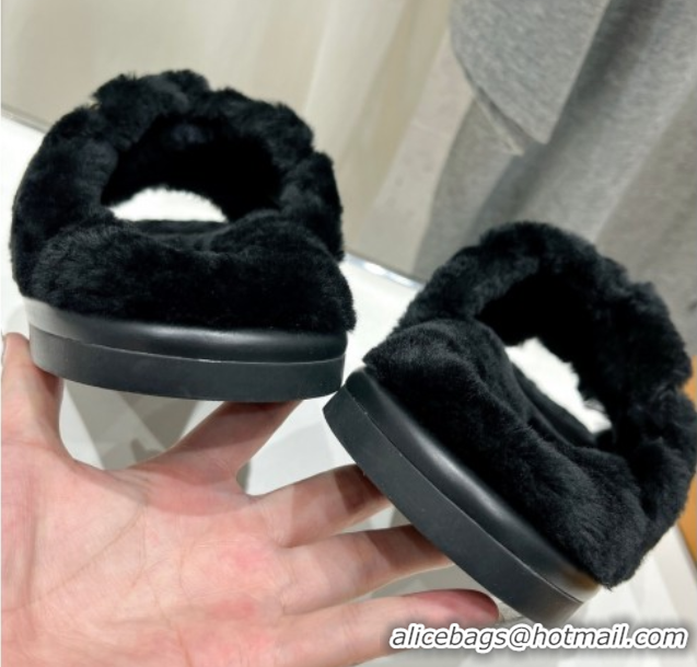 Classic Hot Louis Vuitton LV Bliss Comfort Shearling Flat Slides Sandal Black 1ACTEA 0829110