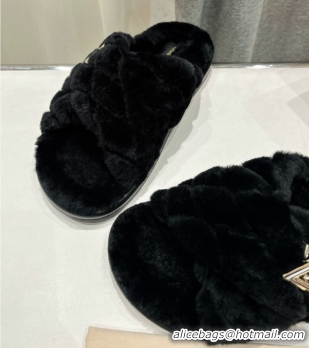 Classic Hot Louis Vuitton LV Bliss Comfort Shearling Flat Slides Sandal Black 1ACTEA 0829110