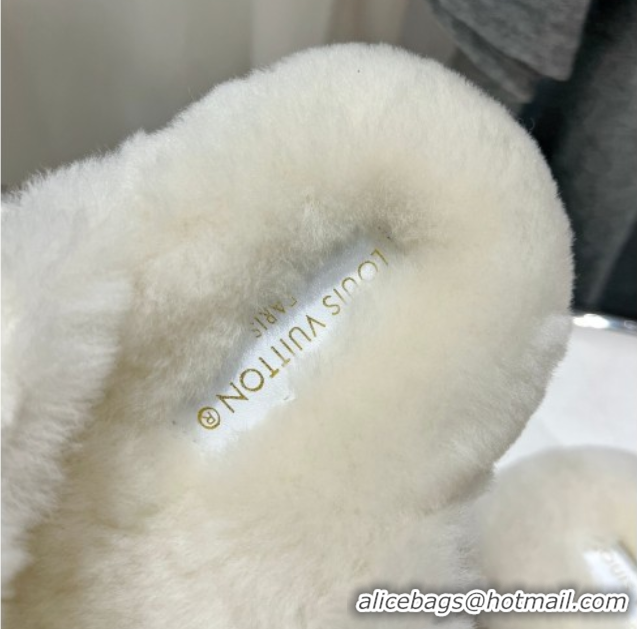 Good Looking Louis Vuitton LV Bliss Comfort Shearling Flat Slides Sandal White 1ACTEA 0829111