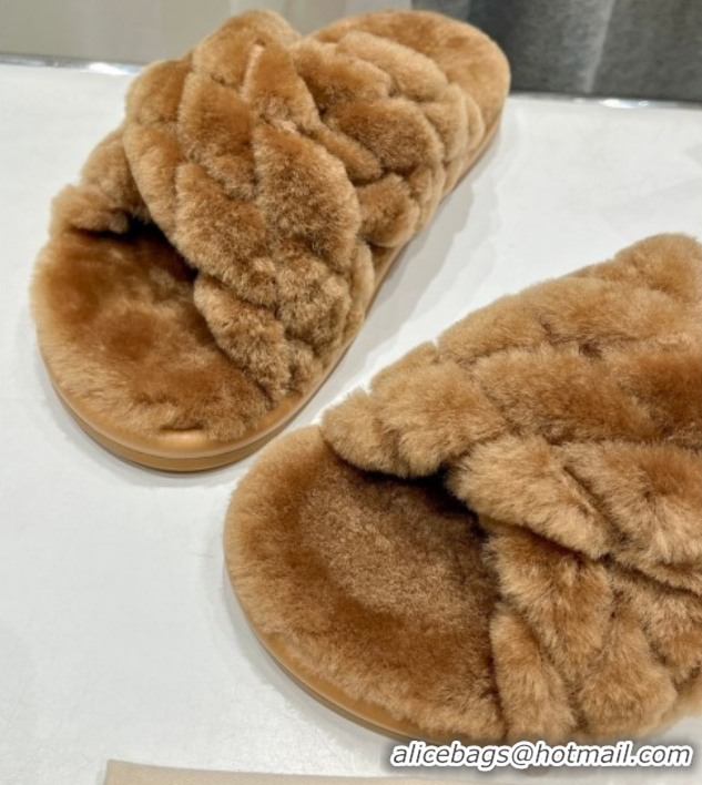 Grade Louis Vuitton LV Bliss Comfort Shearling Flat Slides Sandal Brown 1ACTEA 0829112