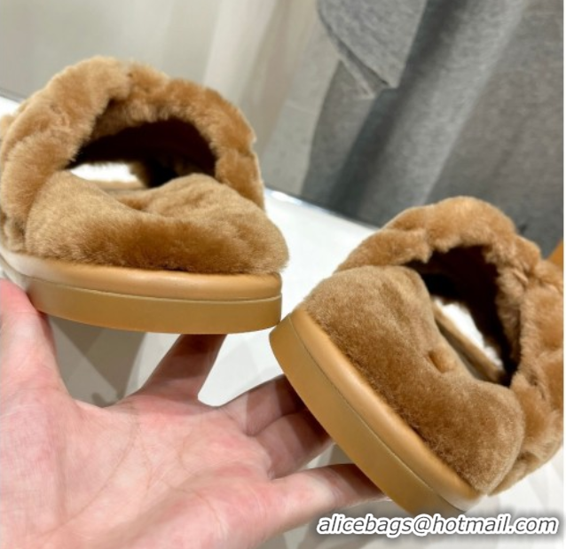 Grade Louis Vuitton LV Bliss Comfort Shearling Flat Slides Sandal Brown 1ACTEA 0829112