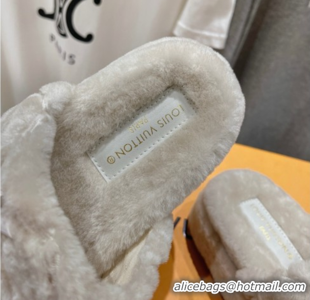 Best Product Louis Vuitton LV Bliss Comfort Shearling Platform Slides Sandal Grey LV082906 0829114