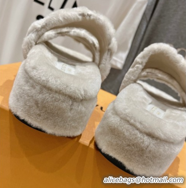 Best Product Louis Vuitton LV Bliss Comfort Shearling Platform Slides Sandal Grey LV082906 0829114