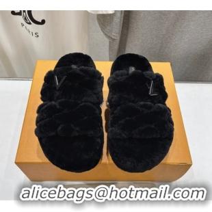 Durable Louis Vuitton LV Bliss Comfort Shearling Platform Slides Sandal Black LV082906 0829115