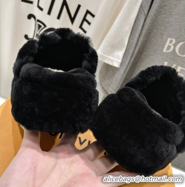 Durable Louis Vuitton LV Bliss Comfort Shearling Platform Slides Sandal Black LV082906 0829115