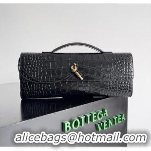 Top Quality Bottega Veneta Andiamo Clutch in Crocodile Pattern Leather 11508 Black 2025