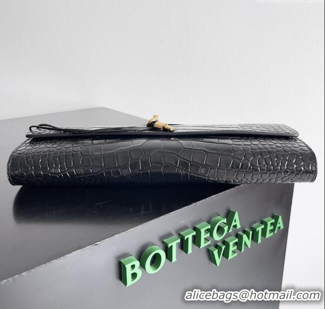 Top Quality Bottega Veneta Andiamo Clutch in Crocodile Pattern Leather 11508 Black 2025