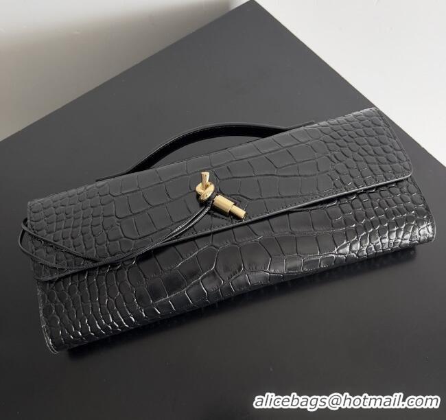 Top Quality Bottega Veneta Andiamo Clutch in Crocodile Pattern Leather 11508 Black 2025