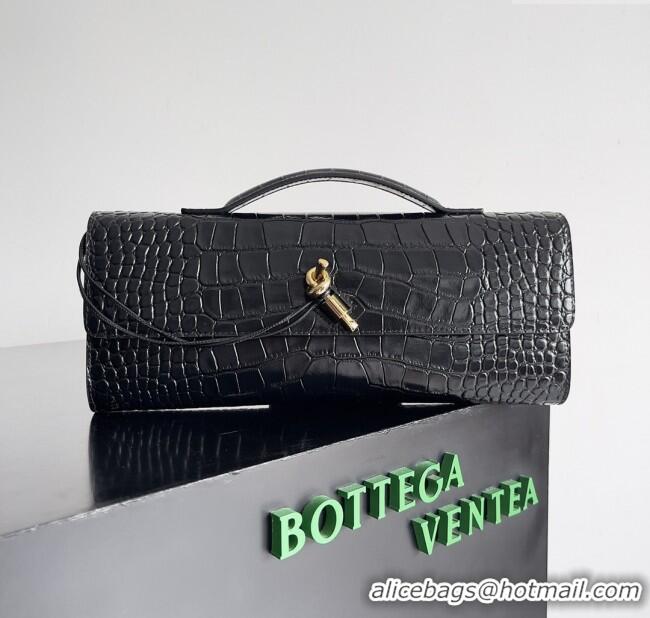 Top Quality Bottega Veneta Andiamo Clutch in Crocodile Pattern Leather 11508 Black 2025