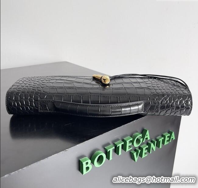 Top Quality Bottega Veneta Andiamo Clutch in Crocodile Pattern Leather 11508 Black 2025