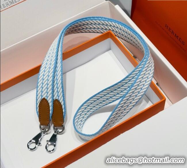 New Fashion Hermes Canvas Bag Strap 2.5x105cm 1008 Light Blue/Silver 2025