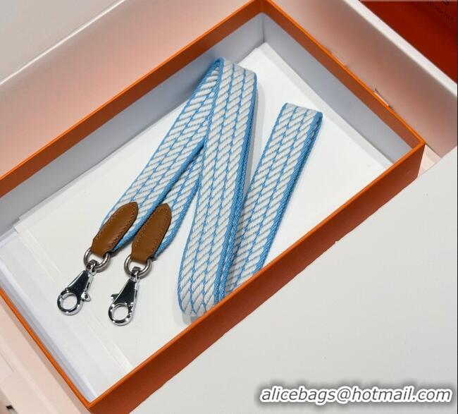 New Fashion Hermes Canvas Bag Strap 2.5x105cm 1008 Light Blue/Silver 2025