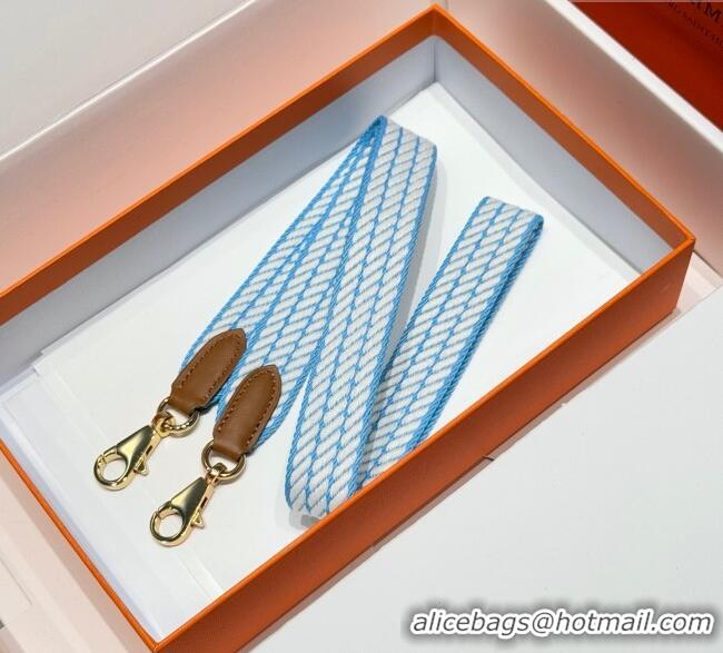 Super Quality Hermes Canvas Bag Strap 2.5x105cm 1008 Light Blue/Gold 2025