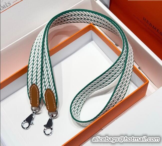 Affordable Price Hermes Canvas Bag Strap 2.5x105cm 1008 Green/Silver 2025
