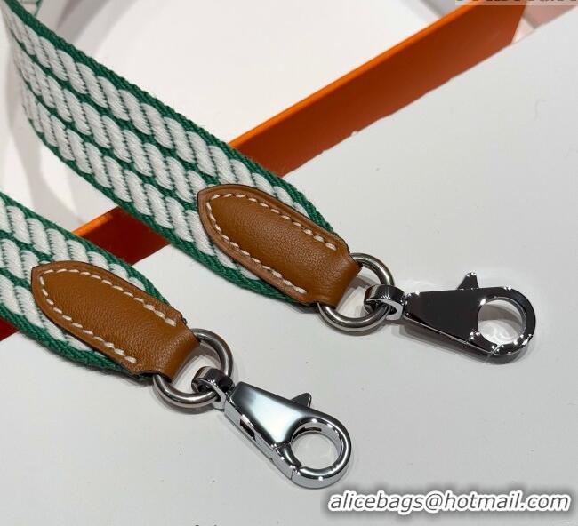 Affordable Price Hermes Canvas Bag Strap 2.5x105cm 1008 Green/Silver 2025