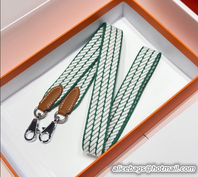 Affordable Price Hermes Canvas Bag Strap 2.5x105cm 1008 Green/Silver 2025