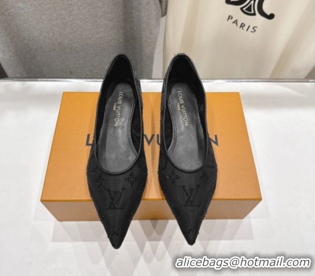 Perfect Louis Vuitton Gala Flat Ballerinas Flat in Mesh and Strass Black 1AIFUI 0829119