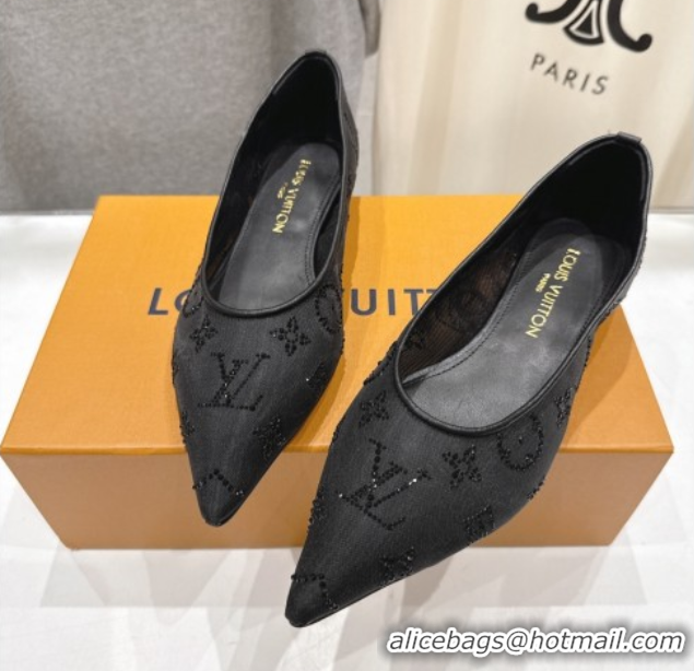 Perfect Louis Vuitton Gala Flat Ballerinas Flat in Mesh and Strass Black 1AIFUI 0829119