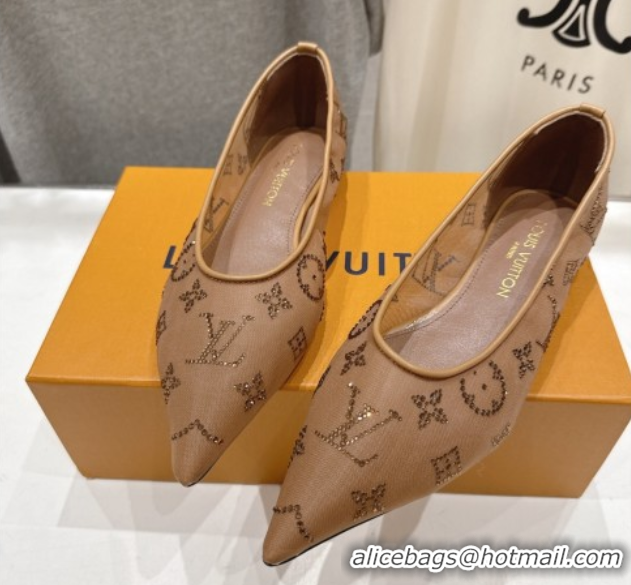 Luxury Louis Vuitton Gala Flat Ballerinas Flat in Mesh and Strass Brown 2025 1AIFUI 0829120