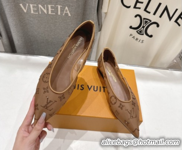 Luxury Louis Vuitton Gala Flat Ballerinas Flat in Mesh and Strass Brown 2025 1AIFUI 0829120