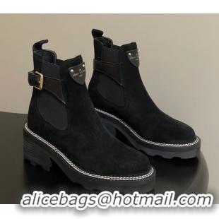 Best Grade Louis Vuitton LV Beaubourg Ankle Boots 4cm in Suede Black 1ACKCP 0829123