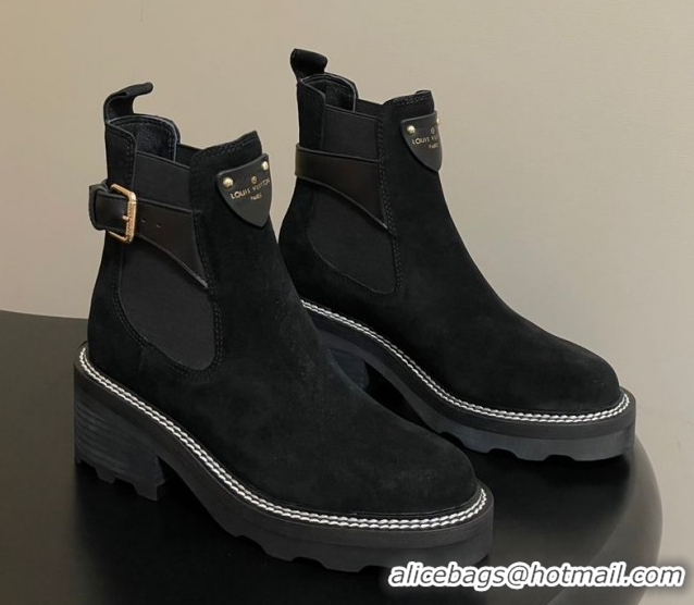 Best Grade Louis Vuitton LV Beaubourg Ankle Boots 4cm in Suede Black 1ACKCP 0829123